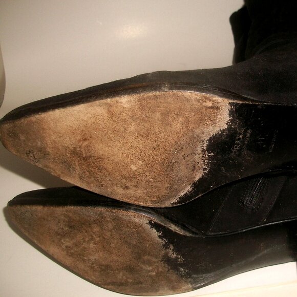 PRADA VTG Belted Black Suede Side Zip Low Heel Boots w Shirred Shaft 10M $850 - Picture 8 of 8